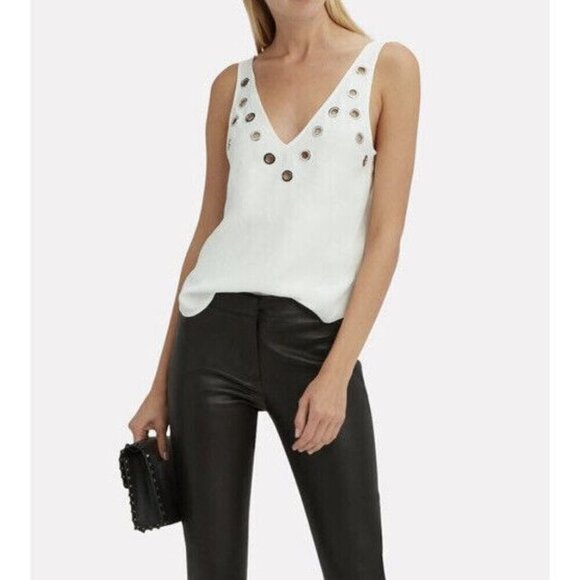 Derek Lam 10 Crosby Tank Top Sz 2 Linen Grommet V Neck Classic Preppy Punk - Picture 1 of 5